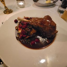 Braised reindeer shank in a mushroom + pickled onion + cherry sauce over potato puree Braised reindeer shank in a mushroom + pickled onion + cherry sauce over potato puree