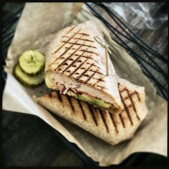 Mon Vert Cafe - Gobble It Up (roast turkey breast, avocado, chipotle aioli, Cabot cheddar, tomato & red onion on a whole wheat wrap) - Cafes Near Me - Woodstock, Vermont