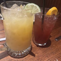 Cadillac margarita and a drink called frolic in the sand with orange schnapps, vodka, and Chambord Cadillac margarita and a drink called frolic in the sand with orange schnapps, vodka, and Chambord