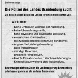 Kreisgruppe der GdP Barnim / Märkisch-Oderland - "Die Polizei des Landes Brandenburg sucht:"