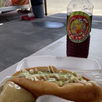Taqueria El Chikitin - Sonoran hot dog with a raspberry drink that was refreshing and delicious - Tacos Near Me - Tucson, Arizona Taqueria El Chikitin - Sonoran hot dog with a raspberry drink that was refreshing and delicious - Tacos Near Me - Tucson, Arizona