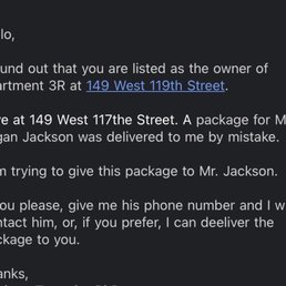 email from individual who lives two blocks away that received my package. email from individual who lives two blocks away that received my package.