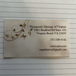 Therapeutic Massage Of Virginia - Business card with info.