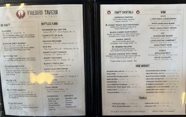 Menu photo 3 Firebird Tavern - Troy Troy, MI
