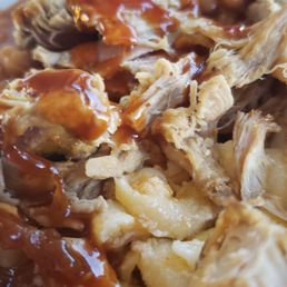 smoked Pork, mac, and baked beans  bbq/buffalo sauce