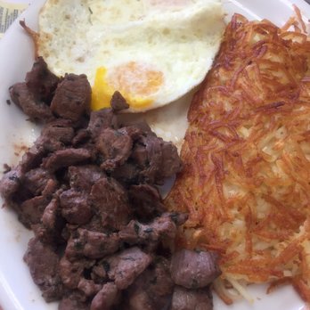 Loaded Cafe - Salvors Sirloin Steak strios with eggs and hashbrown - Breakfast & Brunch Near Me - Gardena, California Loaded Cafe - Salvors Sirloin Steak strios with eggs and hashbrown - Breakfast & Brunch Near Me - Gardena, California