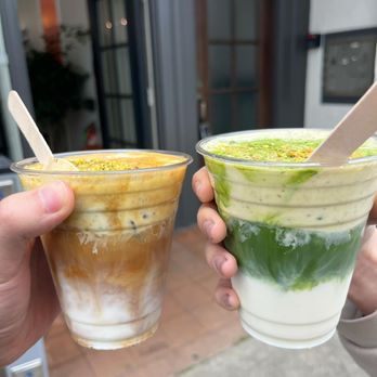 Goodthing Coffee - Pistachio Einspanner (left) & Urban Angel (right) - Coffee & Tea Near Me - Burlingame, California