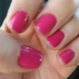 Really shotty, rigid manicure. Polish was uneven and bubbly and bubbles opened up after drying.