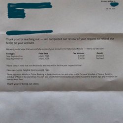 Bank of America Financial Center - This is the response I got from BOA after I asked them to refund the charges