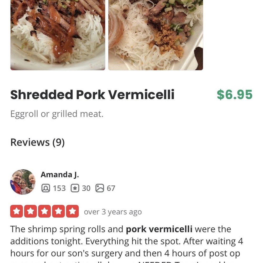 Tram's Kitchen - Old pic of the Shredded Pork Vermicelli (see next picture of what it looks like now) - Vietnamese Near Me - Pittsburgh, Pennsylvania Tram's Kitchen - Old pic of the Shredded Pork Vermicelli (see next picture of what it looks like now) - Vietnamese Near Me - Pittsburgh, Pennsylvania