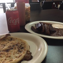 bean and cheese pupusa and platanos fritos and beans. Loved it all! bean and cheese pupusa and platanos fritos and beans. Loved it all!