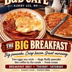 B & B Cafe - Big breakfast pancake is bigger than a dinner knife