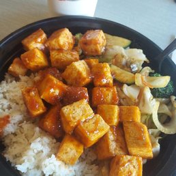 Spicy tofu - lite, tasty, expertly prepared, over rice and veggies. Huge portion is enough for another meal---or two! Spicy tofu - lite, tasty, expertly prepared, over rice and veggies. Huge portion is enough for another meal---or two!