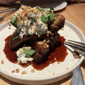 Rose Mary - PORK RIBS PAMPANELLA calabrian chile agrodolce, walnuts, cabbage & yogurt relish $24 - Italian Near Me - Chicago, Illinois