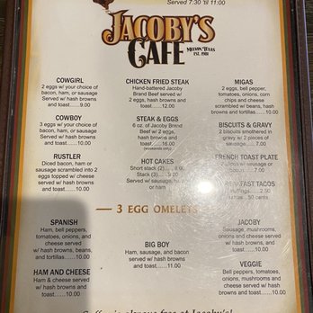 Jacoby's Cafe - Breakfast menu 9/21 - Burgers Near Me - Melvin, Texas
