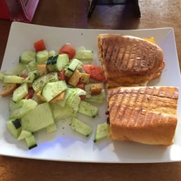 Chipotle chicken panini with bacon and cheese, plus salad so I don't get a heart attack Chipotle chicken panini with bacon and cheese, plus salad so I don't get a heart attack