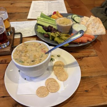 Salish Sea Brewing Company - Seafood chowder and hummus plate - Breweries Near Me - Edmonds, Washington