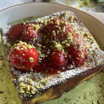 Loam Bistro - Strawberry compote and Pistachio French Toast - Bistros Near Me - North Vancouver, British Columbia Loam Bistro - Strawberry compote and Pistachio French Toast - Bistros Near Me - North Vancouver, British Columbia