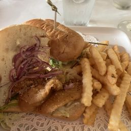 Fish Basa sandwich. Very good. Tasty fresh fish with delicious slaw