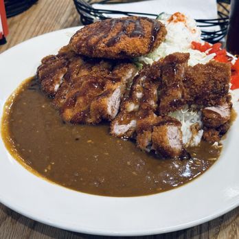 Curry Hyuga - Tonkatsu curry plate with a side of menchi katsu on top. Cutlets are mediocre, curry is competent. - Japanese Curry Near Me - Cupertino, California Curry Hyuga - Tonkatsu curry plate with a side of menchi katsu on top. Cutlets are mediocre, curry is competent. - Japanese Curry Near Me - Cupertino, California