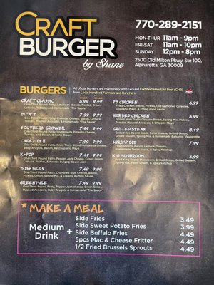 Menu photo 2 Craft Burger by Shane Alpharetta, GA