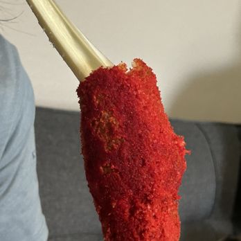 Mochilicious - Mozzarella corn dog with hot Cheeto topping - Bubble Tea Near Me - Fresno, California