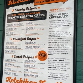 Alaska Crepe - Menu as of August, 2026. (15% tip automatically added) - Creperies Near Me - Ketchikan, Alaska Alaska Crepe - Menu as of August, 2026. (15% tip automatically added) - Creperies Near Me - Ketchikan, Alaska