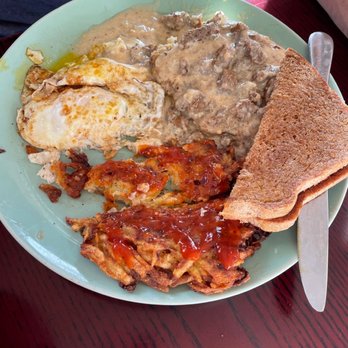 Great Harvest Bread Company - Chicken fried steak with eggs, a potato cake, and toast. - Bakeries Near Me - Wisconsin Dells, Wisconsin Great Harvest Bread Company - Chicken fried steak with eggs, a potato cake, and toast. - Bakeries Near Me - Wisconsin Dells, Wisconsin