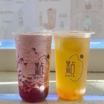 Dots Boba - monday special: buy one get one 50% off; Grapes Tea Slush, Passion Fruit Green Tea (04/2024) - Bubble Tea Near Me - San Francisco, California