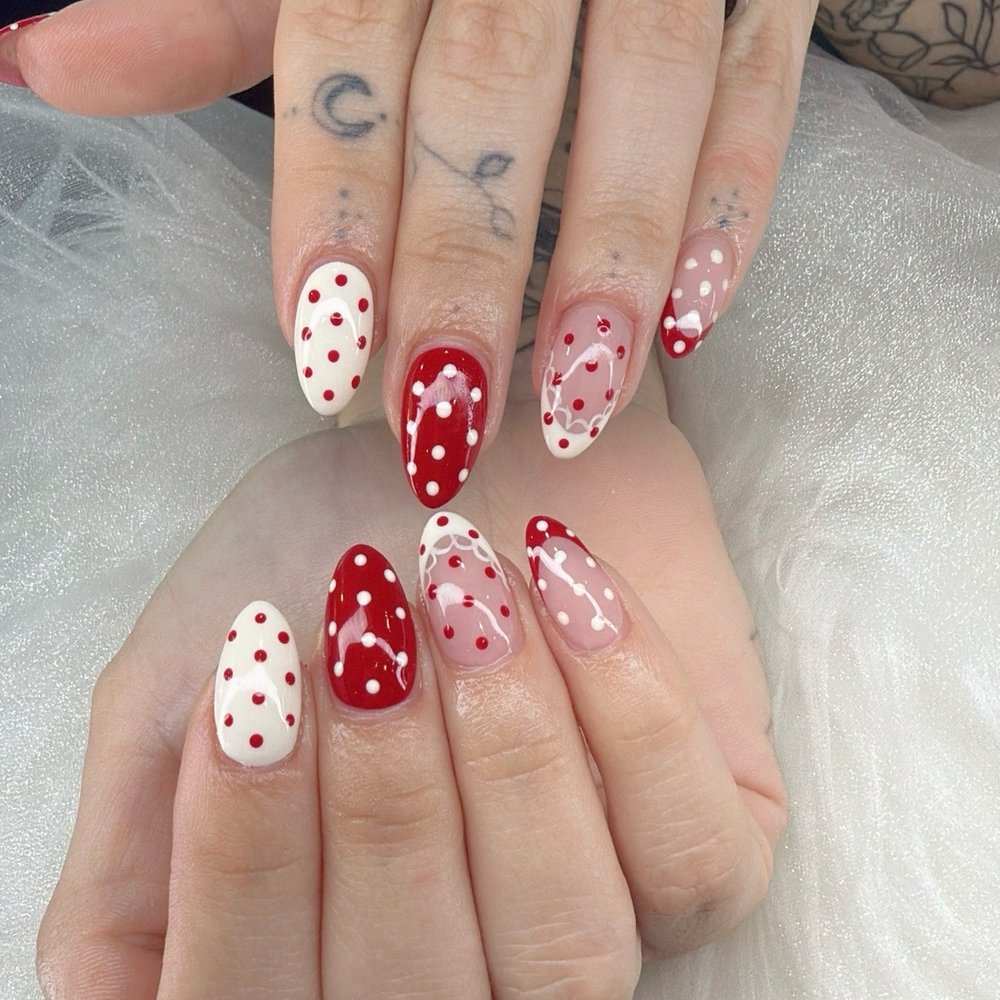 Nailsneedlove Studio II - Cream & red nail art design done by Ana - Nail Salons Near Me - Long Beach, California