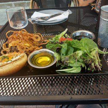 Little Bad Wolf - My bad boy burger with running Sunnyside up egg and a salad with oil and vinegar trying to stay on the light healthy side since - American Near Me - Chicago, Illinois