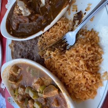 Tony's Jacal - Combo plate Pork Chile Verde with Nopales & Chicken Mole - Salad Near Me - Solana Beach, California