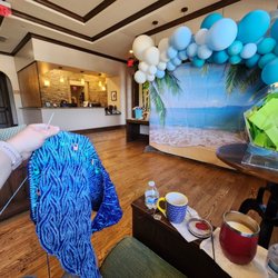 Texas Pediatric Dentistry - Knitting while I wait, enjoying the complimentary cappuccino and the beautiful, comfy lobby