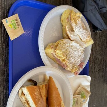 Kasalta - Mallorca with ham and swiss cheese & chicken fajitas sandwich with iced coffee - Spanish Near Me - San Juan, Puerto Rico