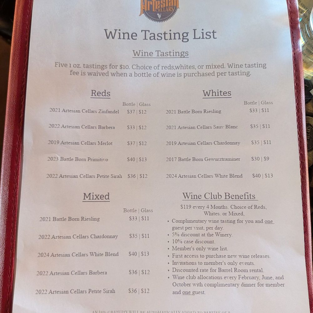Artesian Cellars - Menu - Wineries Near Me - Pahrump, Nevada Artesian Cellars - Menu - Wineries Near Me - Pahrump, Nevada