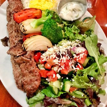 Panini Kabob Grill - Beef Koobideh with Basmati Rice, Mediterranean Salad and Cucumber Yogurt - Mediterranean Near Me - Irvine, California Panini Kabob Grill - Beef Koobideh with Basmati Rice, Mediterranean Salad and Cucumber Yogurt - Mediterranean Near Me - Irvine, California