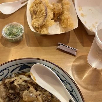 Marugame Udon - Beef Curry Udon and Tempura Shrimp and Sweet Potato - Japanese Near Me - Costa Mesa, California