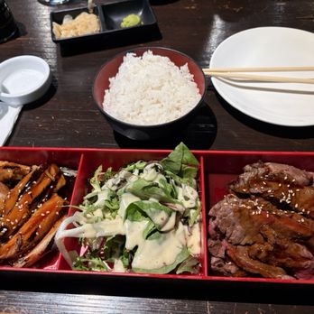 EBISU - Bento box with beef teriyaki and chicken teriyaki - Japanese Near Me - Elk Grove, California