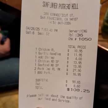 Sunflower Potrero Hill - Dinner for 3 adults, 4 kids. Sat dinner 2025-04-26 - Vietnamese Near Me - San Francisco, California