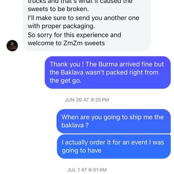 Zmzm Sweets - Conversation with them on IG - Middle Eastern Near Me - Chicago Ridge, Illinois Zmzm Sweets - Conversation with them on IG - Middle Eastern Near Me - Chicago Ridge, Illinois