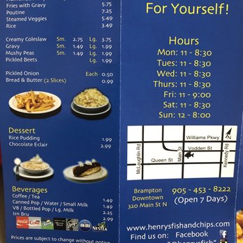 Henry's Fish & Chips - Menu - Seafood Near Me - Brampton, Ontario
