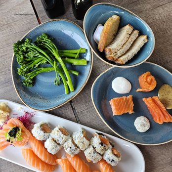 The Salmon - Salmon Sushi Platter, Salmon Trilogy & side of broccolini - Seafood Near Me - Oslo, 03 The Salmon - Salmon Sushi Platter, Salmon Trilogy & side of broccolini - Seafood Near Me - Oslo, 03