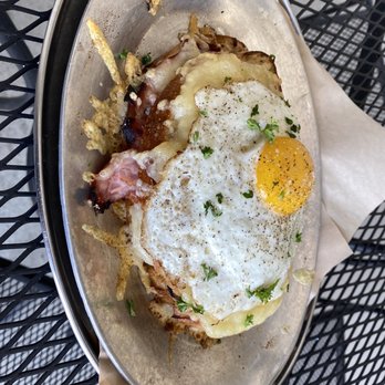 The Tin Fish - Croque Madame - Sunday Brunch - March 6, 2021 -- showstopper of a brunch offering.       Absolutely delicious!    Perfectly executed - Seafood Near Me - Newburgh, Indiana