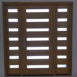 Carson Door - Entry Door Unit made out of Quarter Sawn White Oak with Frosted Glass for a Home up in Tahoe.