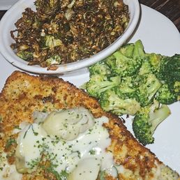 pecan parmesan crusted Rainbow Trout w/broccoli & brussel sprouts pecan parmesan crusted Rainbow Trout w/broccoli & brussel sprouts