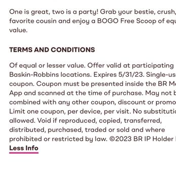 Baskin Robbins - Fine print on the coupon. - Ice Cream & Frozen Yogurt Near Me - Dublin, California Baskin Robbins - Fine print on the coupon. - Ice Cream & Frozen Yogurt Near Me - Dublin, California