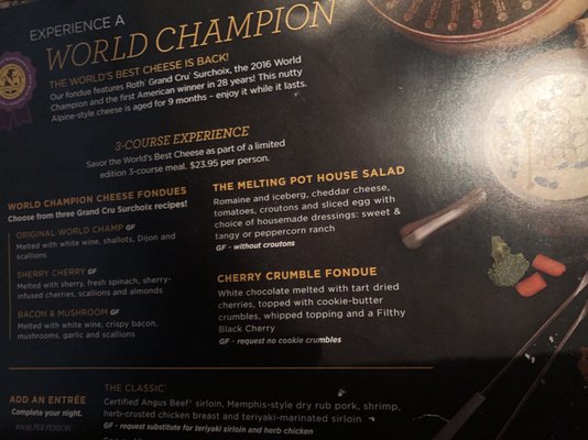 Photo of The Melting Pot - Dayton, OH, US. Seasonal menu 4/27/16