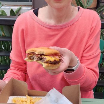 Shake Shack - Spectrum - SmokeShack burger, the "smoked" bacon isn't standout enough to warrant the name. - Burgers Near Me - Irvine, California Shake Shack - Spectrum - SmokeShack burger, the "smoked" bacon isn't standout enough to warrant the name. - Burgers Near Me - Irvine, California