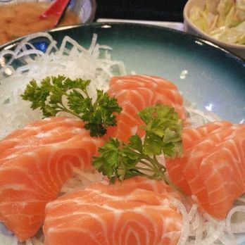 Toyo Sushi - salmon sashimi (comes with 12 pieces of salmon, rice, salad, and miso soup) - Japanese Near Me - Stockton, California Toyo Sushi - salmon sashimi (comes with 12 pieces of salmon, rice, salad, and miso soup) - Japanese Near Me - Stockton, California