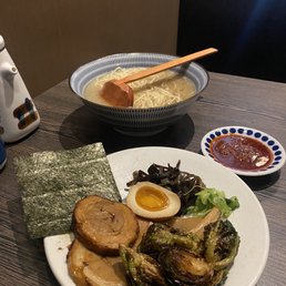 Spicy Tonkotsu Ramen with toppings on the side